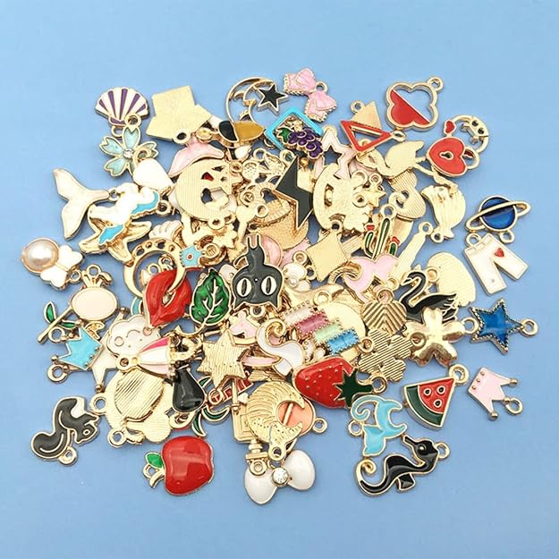 50 colgantes de esmalte surtidos, con forma de animal, luna, estrella y fruta, para hacer collares, pulseras y bisutería (dijes de esmalte mixtos) - Quierox - Tienda Online