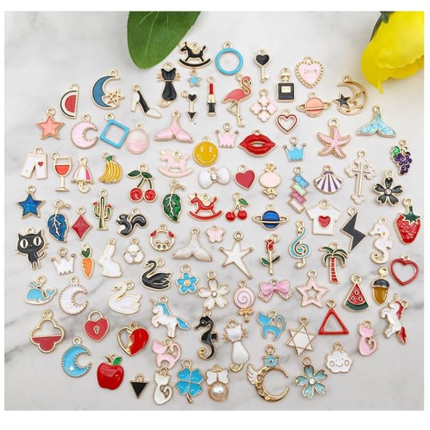 50 colgantes de esmalte surtidos, con forma de animal, luna, estrella y fruta, para hacer collares, pulseras y bisutería (dijes de esmalte mixtos) - Quierox - Tienda Online
