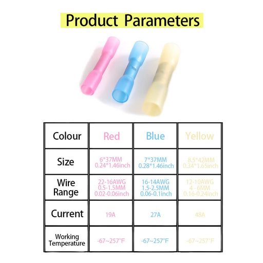 50 conectores termorretráctiles, terminales de crimpado impermeables de color amarillo de 12 a 10 AWG - Quierox - Tienda Online