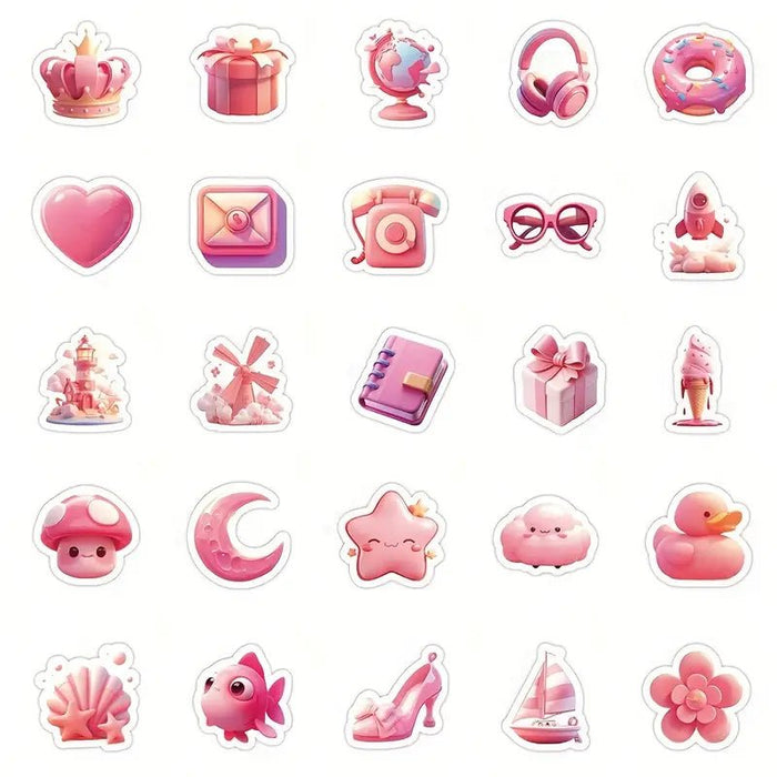 50 piezas de pegatinas rosadas en 3D de dibujos animados, autoadhesivas - Quierox - Tienda Online
