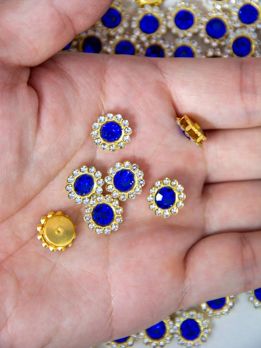 50 piezas set Flor de strass azul de 9.4 mm, centro azul con strass transparente alrededor, girasol de doble color - Quierox - Tienda Online