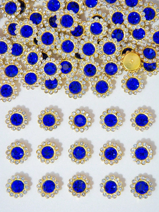 50 piezas set Flor de strass azul de 9.4 mm, centro azul con strass transparente alrededor, girasol de doble color - Quierox - Tienda Online
