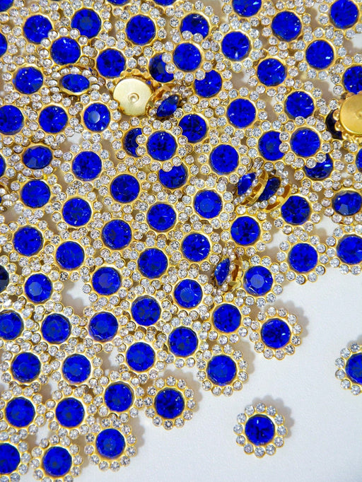 50 piezas set Flor de strass azul de 9.4 mm, centro azul con strass transparente alrededor, girasol de doble color - Quierox - Tienda Online