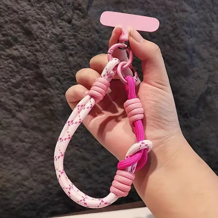 Correa de muñeca trenzada a bloques de color y llavero para teléfono