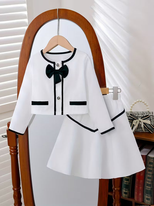 Conjunto dulce y elegante de 2 piezas para niñas: blusa de tweed de manga larga con botones
