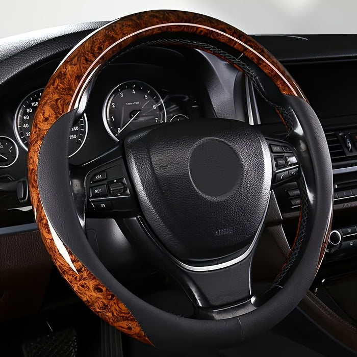 Funda para Volante de Coche con Diseño de Grano de Madera, Protector Antideslizante, Ajuste Universal para 38.1 cm