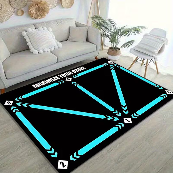 Alfombra con Patrón Geométrico de Flechas y la Lema 'Maximize Your Game', Duradera