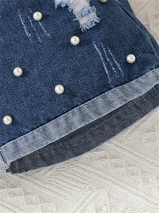 Conjunto de dos piezas para niñas: camiseta sin mangas con encaje y shorts de mezclilla