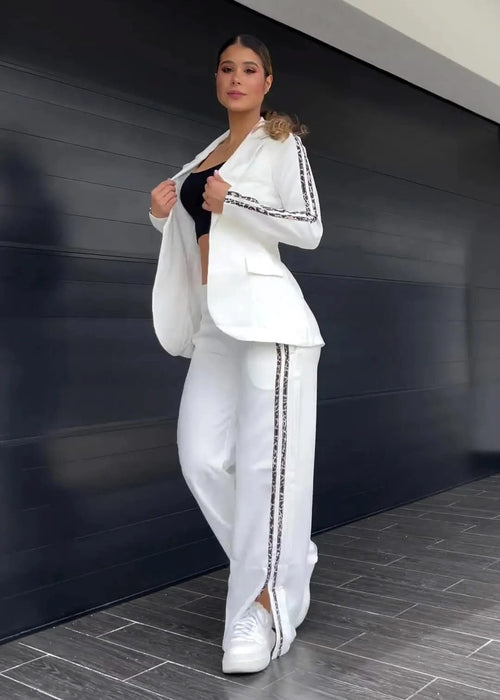 CHICME Traje de dos piezas informal de mujer con solapa para ir al trabajo.