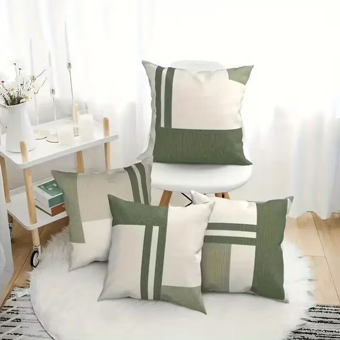 Juego de 4 Fundas de Almohada con Estampado Geométrico Bohemio - Verde y Beige