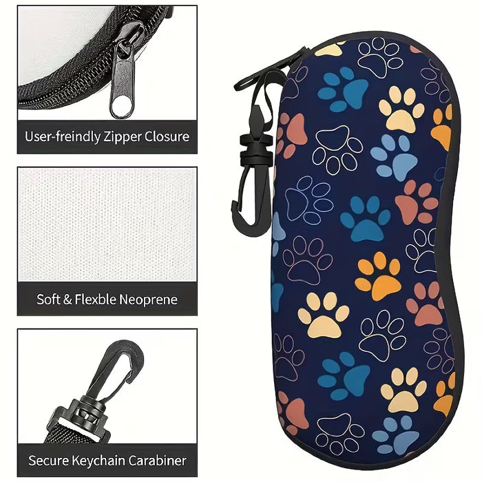 Estuche duradero y colorido para gafas con huella de pata de perro