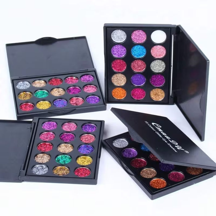 Paleta de sombras de ojos con brillo de diamante de 15 colores, sombra de ojos con brillo