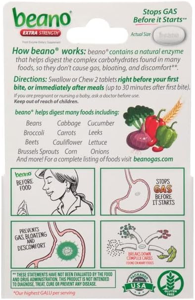 Beano Comprimidos de suplemento dietético de enzimas alimenticias