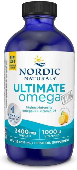 Nordic Naturals Ultimate Omega Xtra Liquid, sabor a limón, 8 onzas, 3400 mg de omega-3