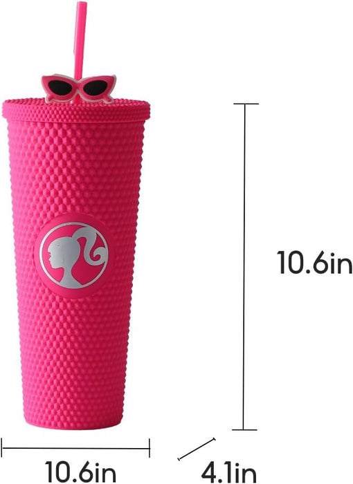 Vaso con tachuelas y pajita de la colección Barbie de Miniso (700 ml)