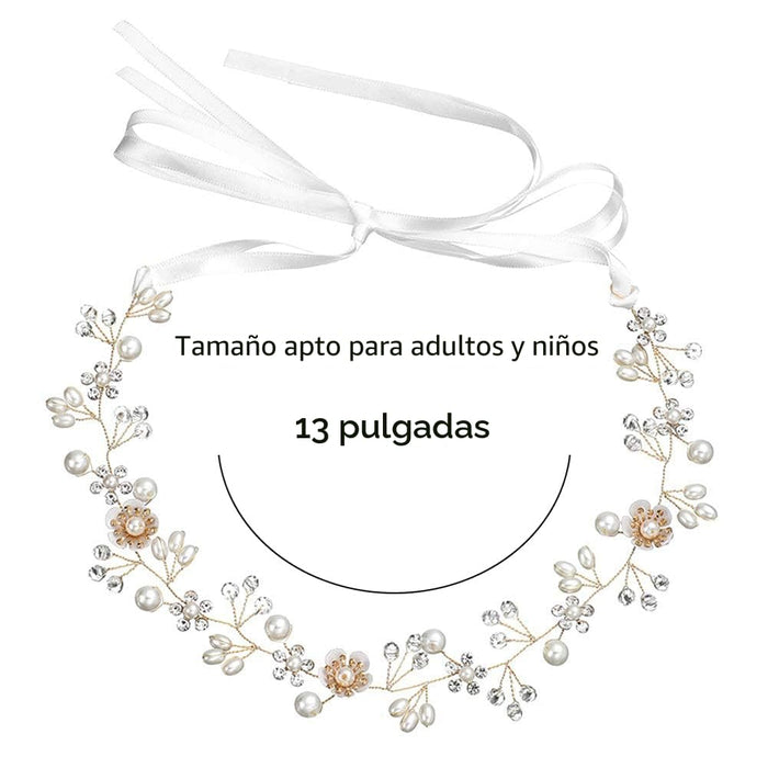 Diadema de princesa blanca con perlas para niñas de flores