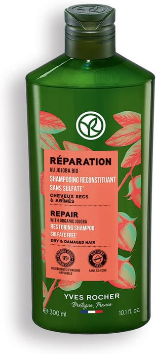 Yves Rocher Champú reparador para cabello seco o dañado con aceite de jojoba orgánico