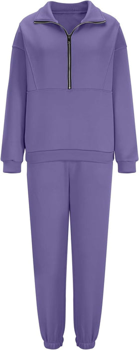 Conjunto de dos piezas para mujer, conjunto de descanso con media cremallera