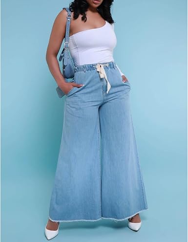 Pantalones vaqueros casuales elásticos para mujer con cordón ajustable