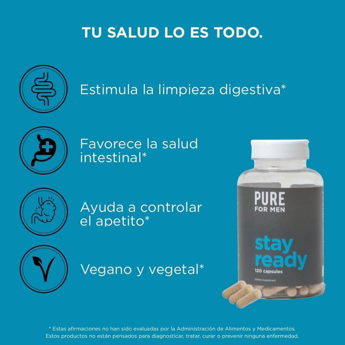 Pure for Men Suplemento de Fibra,120 Cápsulas Veganas,Ayuda a Promover la Regularidad Digestiva