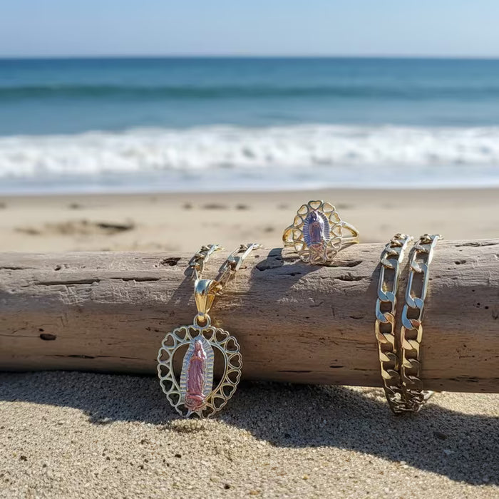 Juego de 2 piezas de collar y anillo de Nuestra Señora de Guadalupe