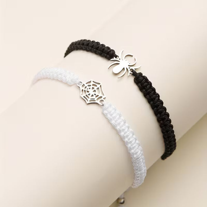 Conjunto de 2 pulseras de hilo con dijes de araña para parejas