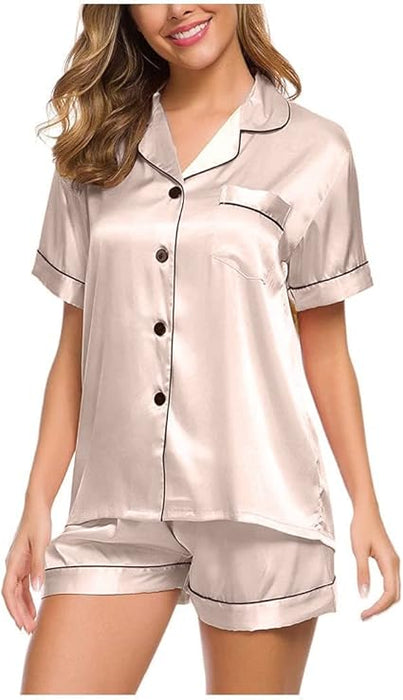 Conjunto de Pijama Básico para Mujer en Crepe Satén + Shorts