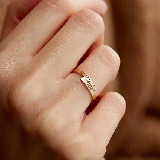 Anillo cristiano ajustable de dos capas de acero inoxidable para mujeres y hombres "Trust God"