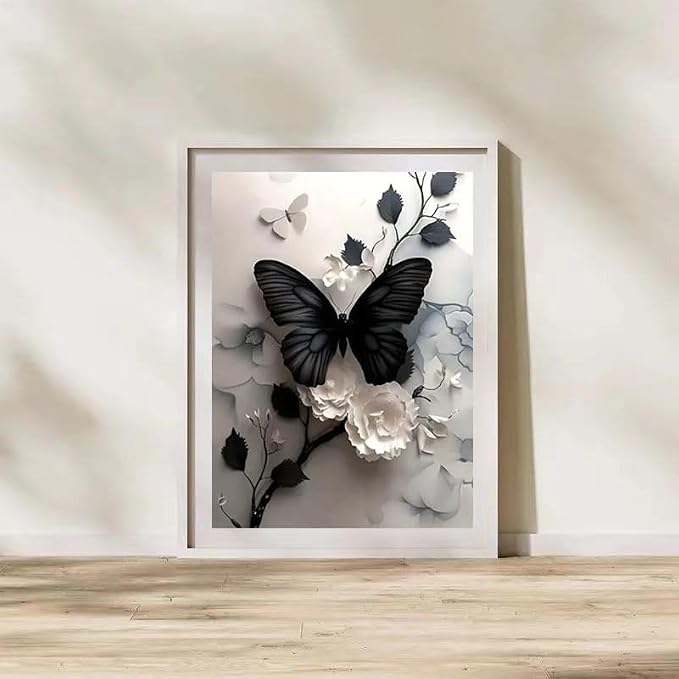 Cuadro decorativo con motivos de mariposas y delicadas flores.