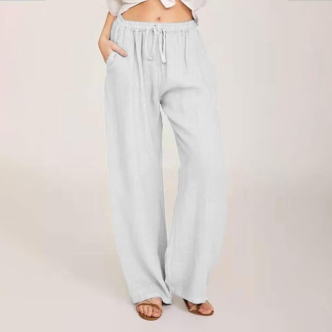 Pantalones de algodón, para mujer, ligeros, de talle alto y con bolsillos.