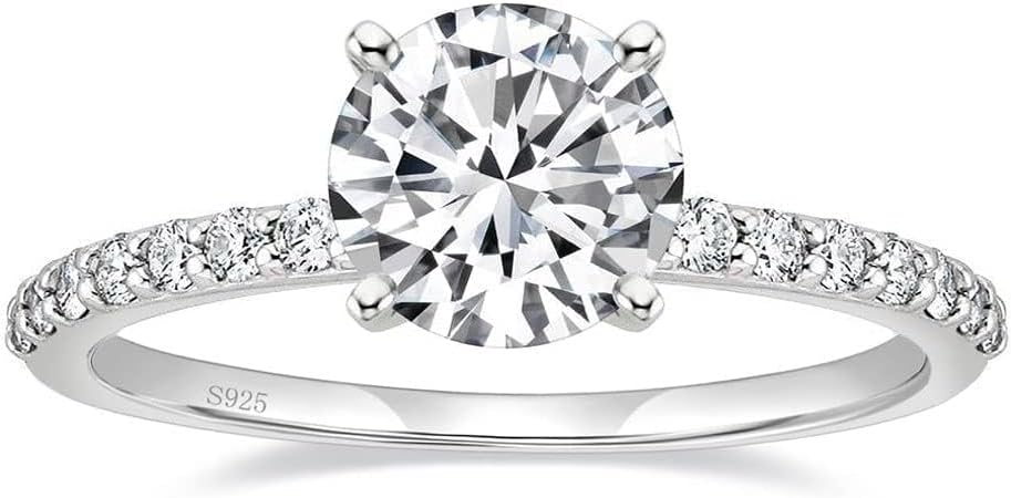 EAMTI Anillos de compromiso de plata de ley 925 para mujer, talla redonda