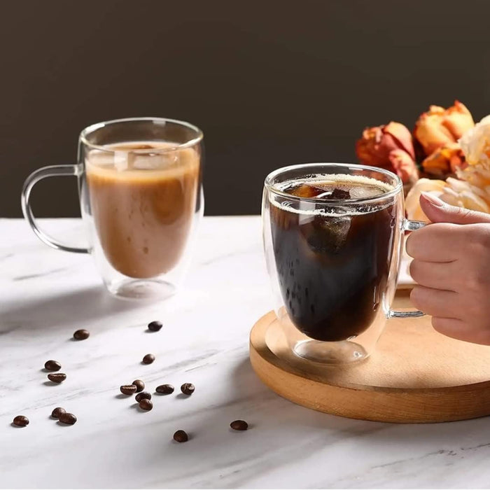 Pack de 2 Taza de vidrio con aislamiento térmico de doble pared de 12 oz