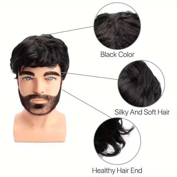 Peluca corta negra de cosplay para hombre, ideal para disfraces 4inch