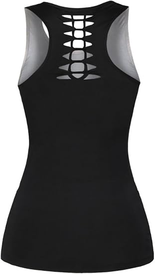 Sister Amy Camiseta sin mangas con estampado de calavera calada para mujer, cuello redondo