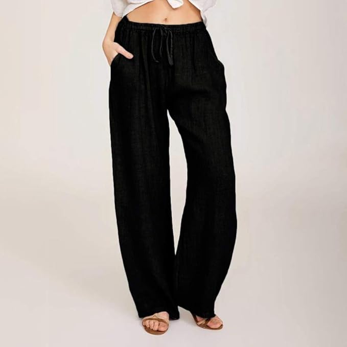 Pantalones de algodón, para mujer, ligeros, de talle alto y con bolsillos.
