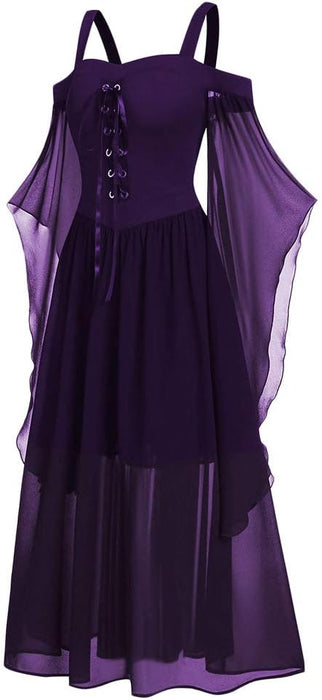 Vestido punk gótico para mujer, hombros descubiertos, manga mariposa