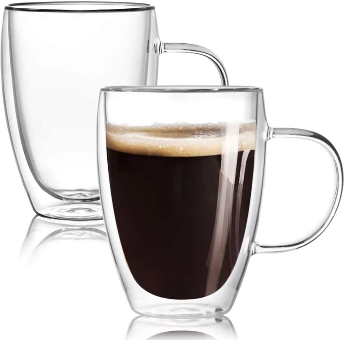 Pack de 2 Taza de vidrio con aislamiento térmico de doble pared de 12 oz