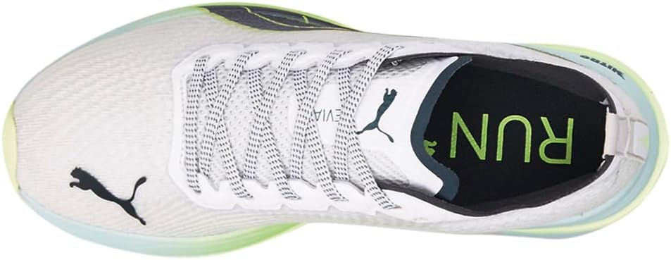 PUMA Zapatillas de running Deviate Nitro para mujer, blanco/gris oscuro/verde fluorescente
