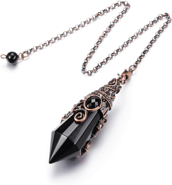 PESOENTH Péndulo de cristal de obsidiana negra, metal y bronce, piedra preciosa hexagonal para mujeres