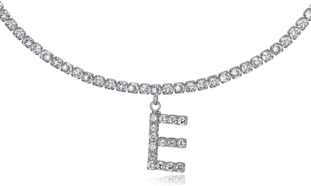 Collar gargantilla con diamantes de circonita cúbica brillantes para mujer con letra inicial