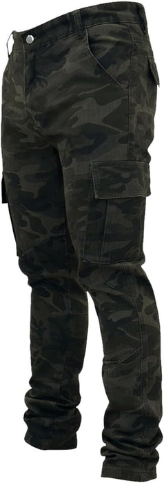 HUNGSON Pantalones de mezclilla elásticos ajustados de corte slim para hombre