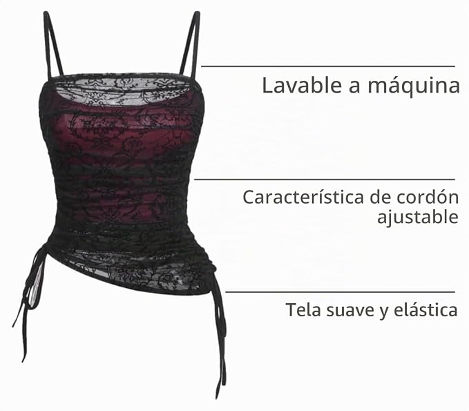 SOLY HUX Top de Tirantes de Encaje Fruncido para Mujer con Cordón Sin Mangas