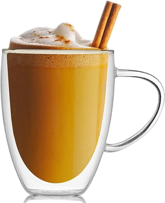 Pack de 2 Taza de vidrio con aislamiento térmico de doble pared de 12 oz