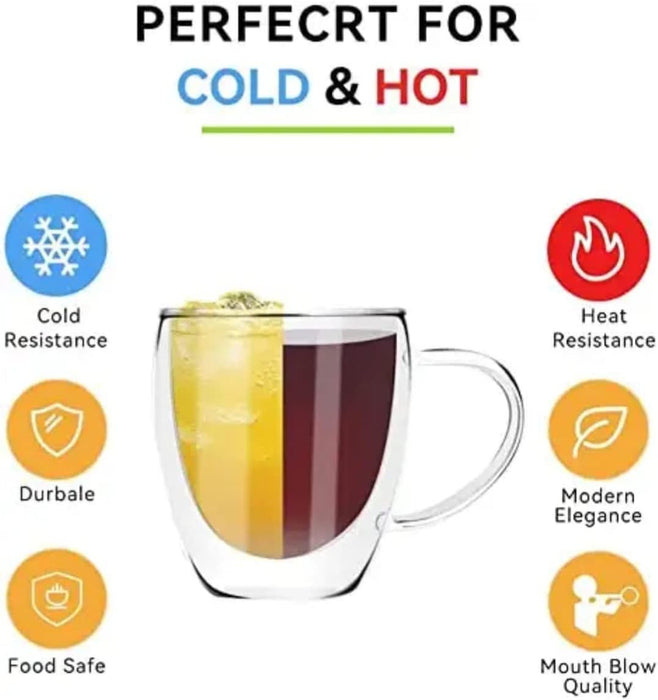 Pack de 2 Taza de vidrio con aislamiento térmico de doble pared de 12 oz