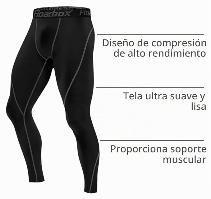 Roadbox - Paquete de 1 pantalones de compresión para hombre con capa base atlética
