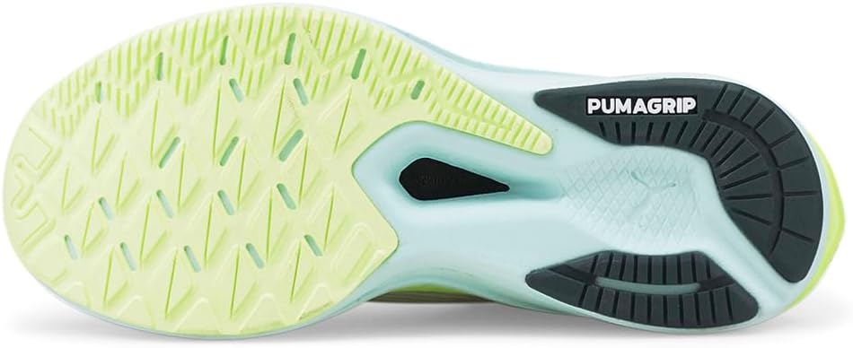PUMA Zapatillas de running Deviate Nitro para mujer, blanco/gris oscuro/verde fluorescente