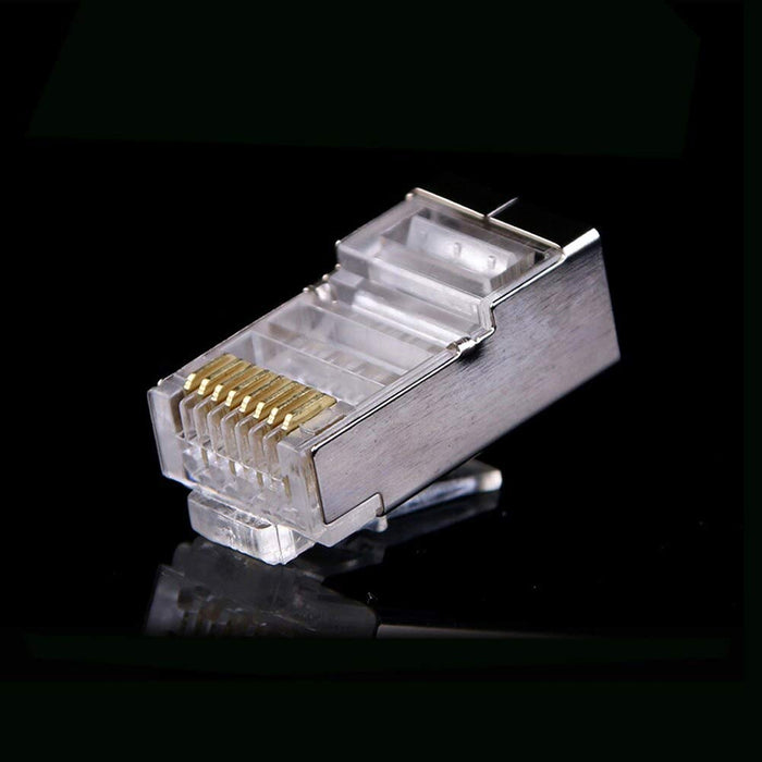 100pcs Conectores de protección de metal transparente, enchufe modular RJ-45, 8P8C
