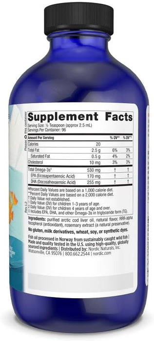Nordic Naturals DHA para niños, sabor fresa - 237 ml (8 oz) - 530 mg de Omega-3 con EPA y DHA