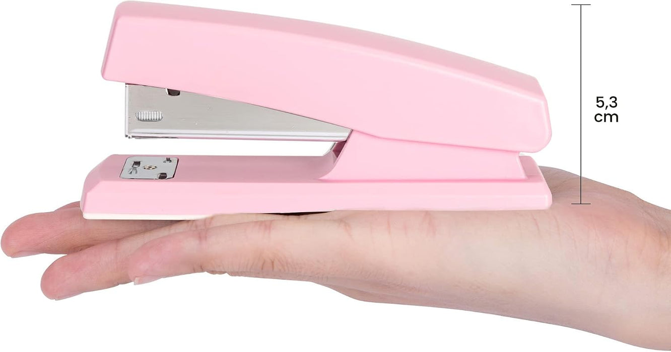 Deli grapadoras de escritorio con 640 grapas, capacidad para 25 hojas, color rosa