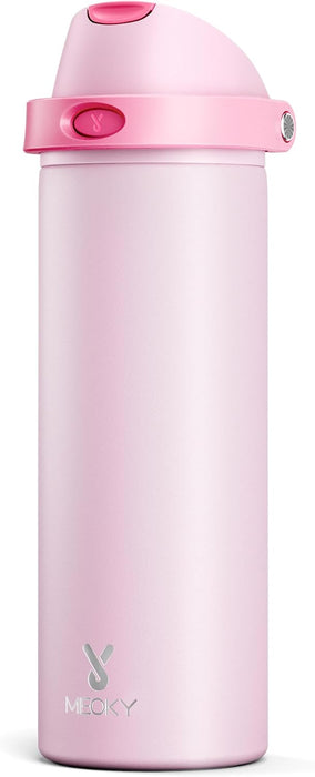 Meoky Botella de agua de acero inoxidable con pajita 2 en 1 y tapa con pico de 24 onzas